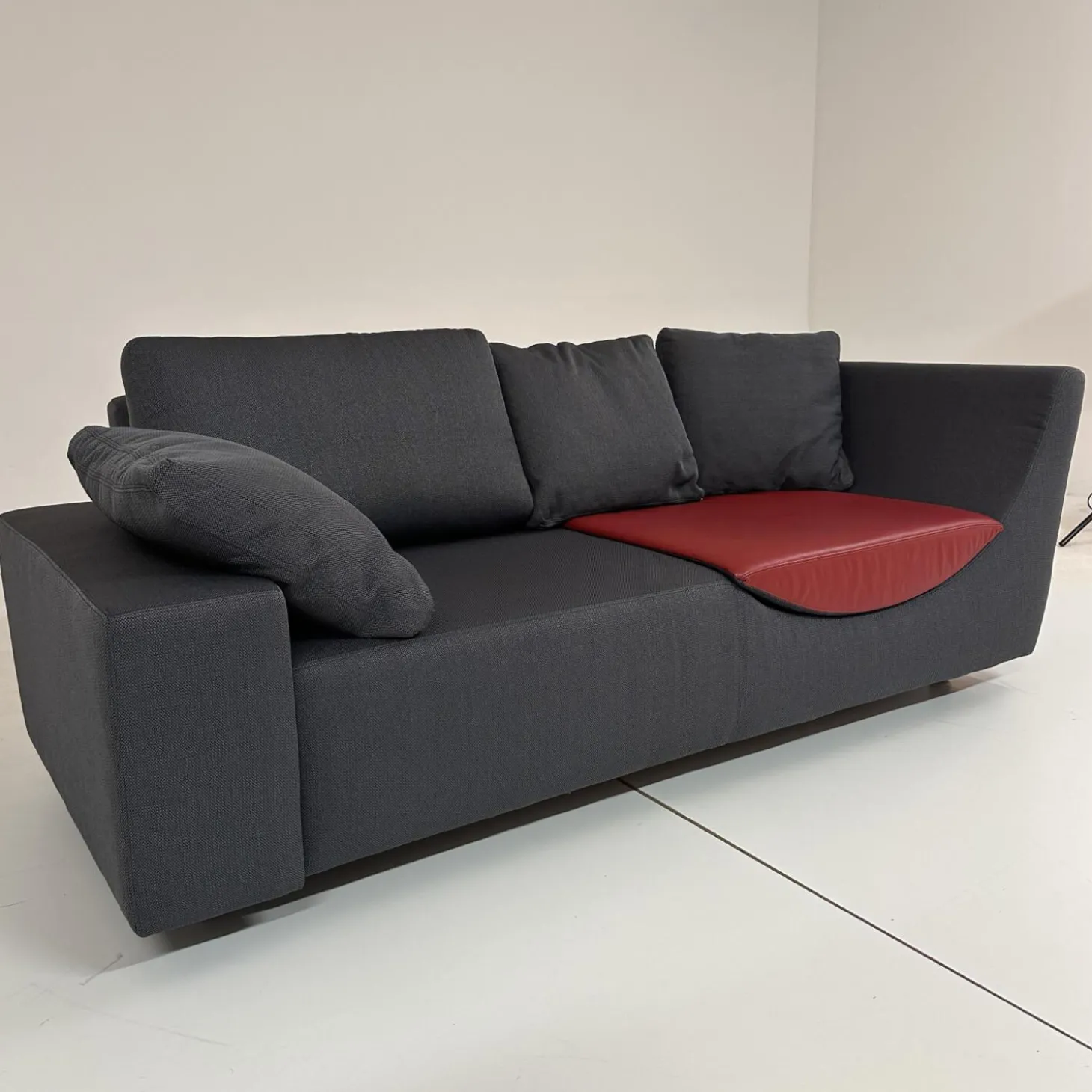 Sofa Wave Bezug Stoff U2952G Grau Schwarz Einlegekissen Leder L9999B Rot Füße Buche Schwarz