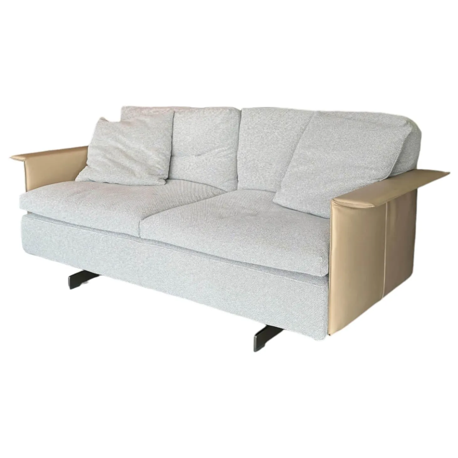 Sofa Zweisitzer Grantorino Stoff Col. Tess Bouce Sabbia Grau Leder Saddle Beige