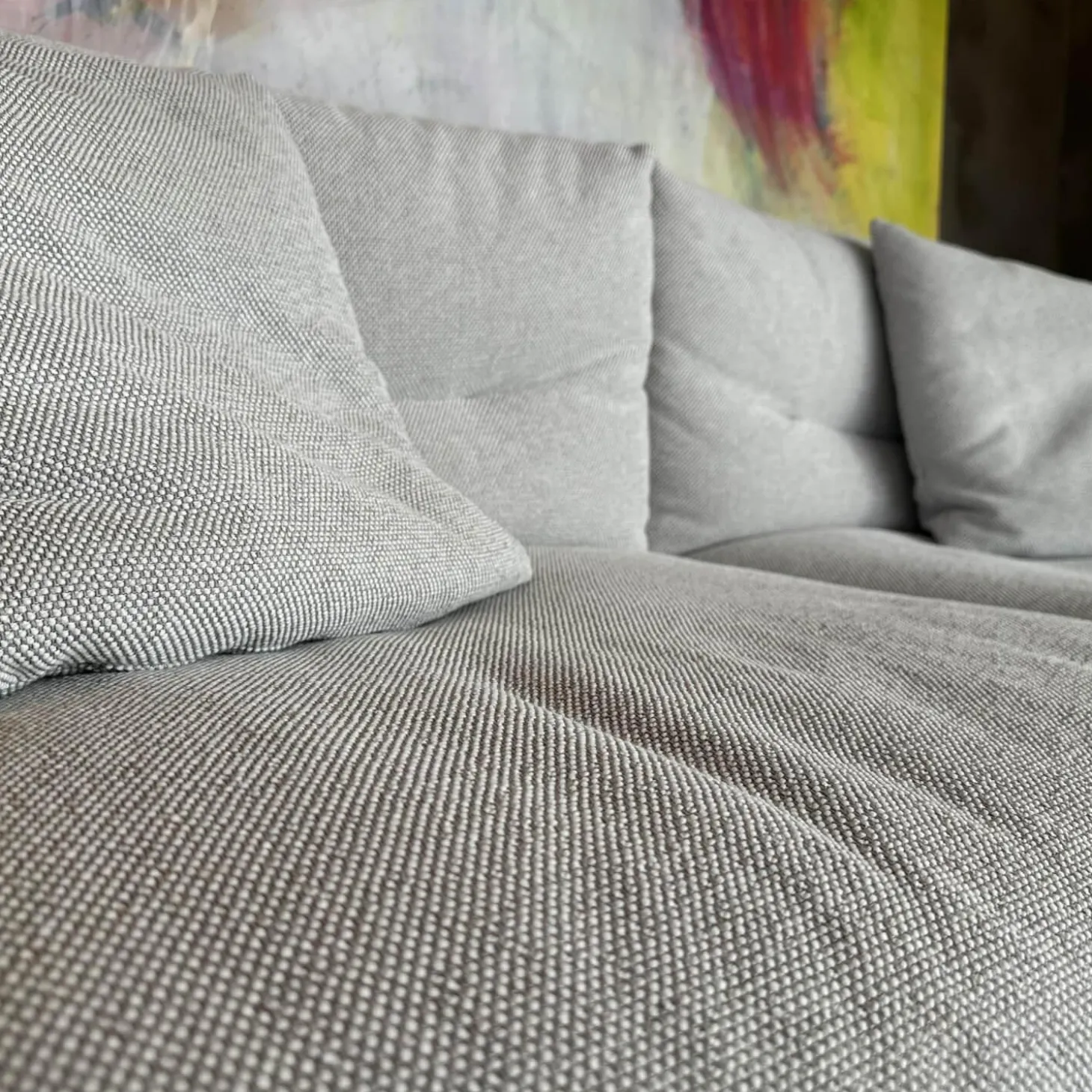 Sofa Zweisitzer Grantorino Stoff Col. Tess Bouce Sabbia Grau Leder Saddle Beige