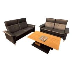 Sofagruppe Aurora Hoch Leder Paloma 094 Shadow Blue 31 Schwarz Blau Fuß 010 Stahl Poliertes Metall