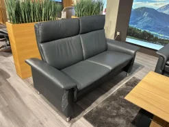 Sofagruppe Aurora Hoch Leder Paloma 094 Shadow Blue 31 Schwarz Blau Fuß 010 Stahl Poliertes Metall