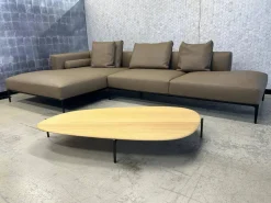 Sofagruppe Jaan Living 783 Leder Safari 1372 Clay Braun Grau Gestell Aluminium Schwarz Hochglanz Beschichtet Mit Kissen