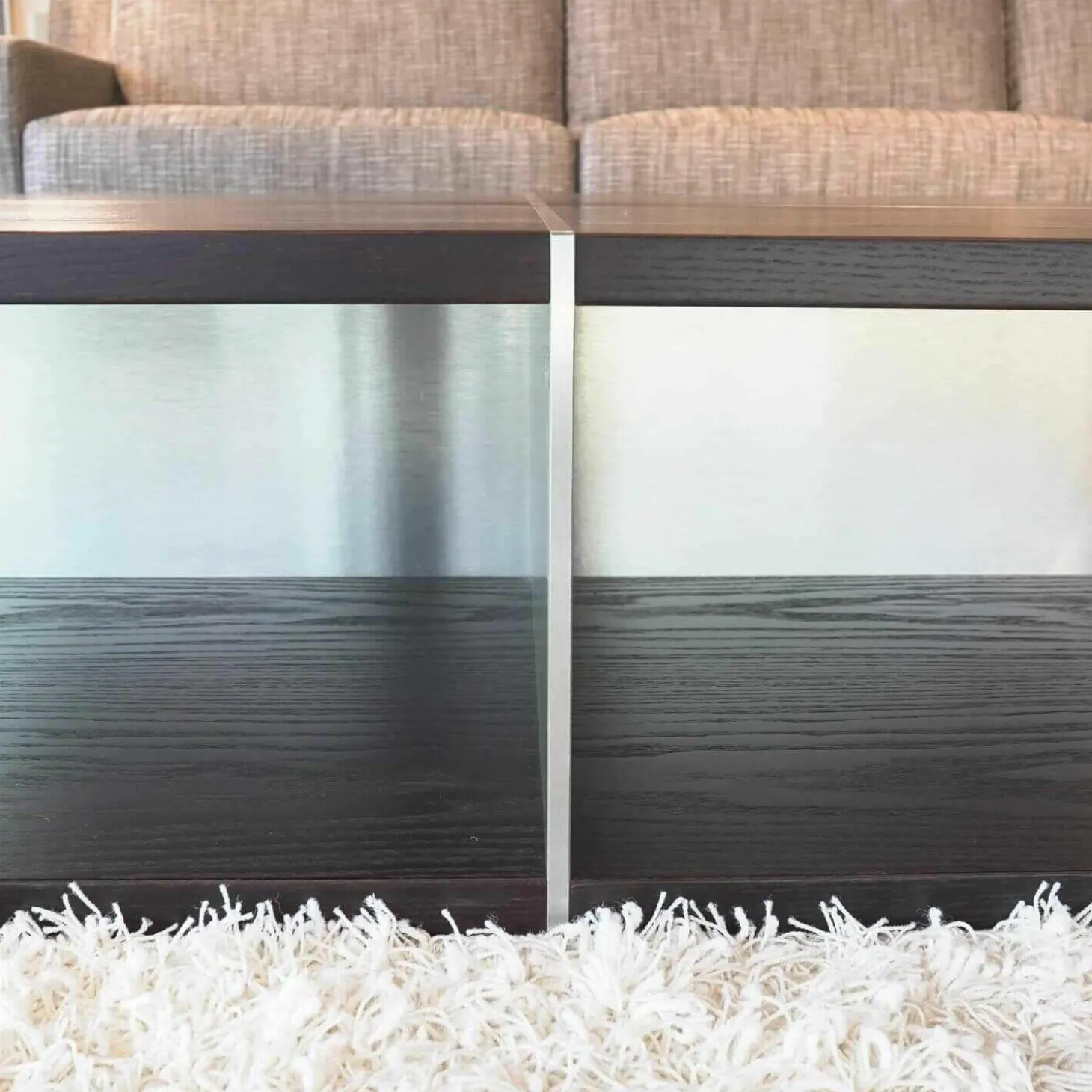 Square Couchtisch Esche Wengefarbig Gestell Metalloptik