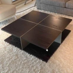 Square Couchtisch Esche Wengefarbig Gestell Metalloptik