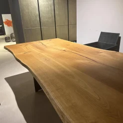 Stammtisch Ruvio Planke Platte Eiche Wild Mitt Offenen Ästen Und Rissen Gestell Metall Bronze Lackiert