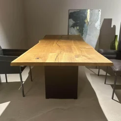 Stammtisch Ruvio Planke Platte Eiche Wild Mitt Offenen Ästen Und Rissen Gestell Metall Bronze Lackiert