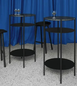 Stehtisch Elbe I Platte Marmor Geölt Schwarz Gestell Stahl