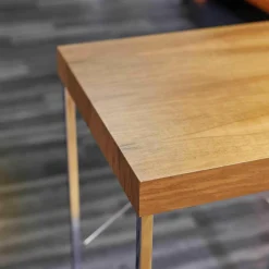 Stehtisch Nussbaum Furniert Gestell Stahl Hochglanz Verchromt