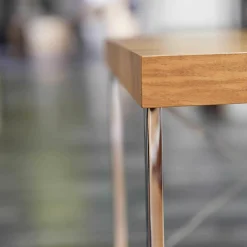 Stehtisch Nussbaum Furniert Gestell Stahl Hochglanz Verchromt