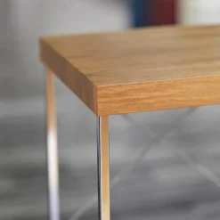 Stehtisch Nussbaum Furniert Gestell Stahl Hochglanz Verchromt