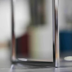 Stehtisch Nussbaum Furniert Gestell Stahl Hochglanz Verchromt