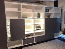 Studimo Wohnwand Lack Matt Nebel Weiß mit Bar-Element und TV-Feld