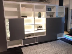 Studimo Wohnwand Lack Matt Nebel Weiß mit Bar-Element und TV-Feld