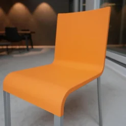Stuhl 03 Sitzschalenfarbe Mango Untergestell Pulverbeschichtet Silber Glatt