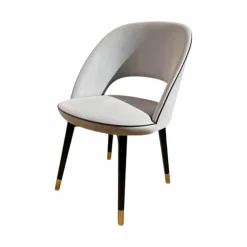 Stuhl Colette Leder Kashmir Nuage Hellgrau Gestell Buche Wenge Schwarz Gebeizt Füße Messing