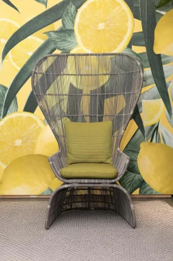 Stuhl Crinoline Outdoor Geflecht Taubengrau Grau Sitzkissen Lesia Grün