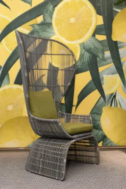 Stuhl Crinoline Outdoor Geflecht Taubengrau Grau Sitzkissen Lesia Grün