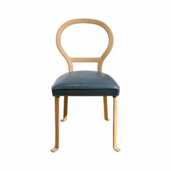 Stuhl Limetta Leder Polish Grove Graublau Gestell Metall Mit Leder Natur Creme Bezogen