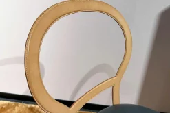 Stuhl Limetta Leder Polish Grove Graublau Gestell Metall Mit Leder Natur Creme Bezogen