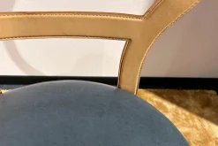 Stuhl Limetta Leder Polish Grove Graublau Gestell Metall Mit Leder Natur Creme Bezogen