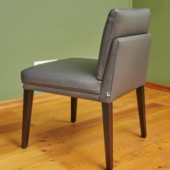 Stuhl Polo Dining Leder Normandie Graphit Grau Gestell Eiche Schwarz Gebeizt