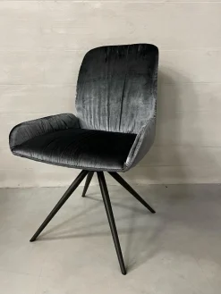 Stuhl S1000 Stoff Velour Glänzend Blaugrau Gestell Anthrazit