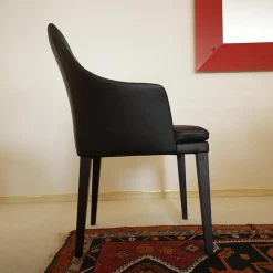 Stuhl Saloni Leder Normandie Dunkelbraun Füße Holz Dunkelbraun Mit Armlehnen