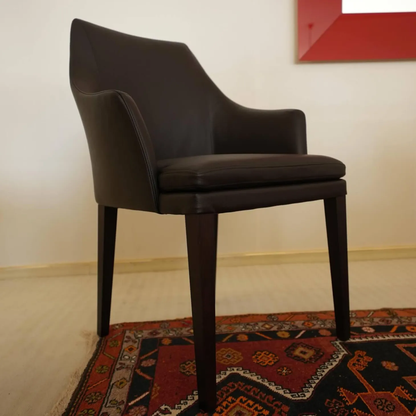 Stuhl Saloni Leder Normandie Dunkelbraun Füße Holz Dunkelbraun Mit Armlehnen