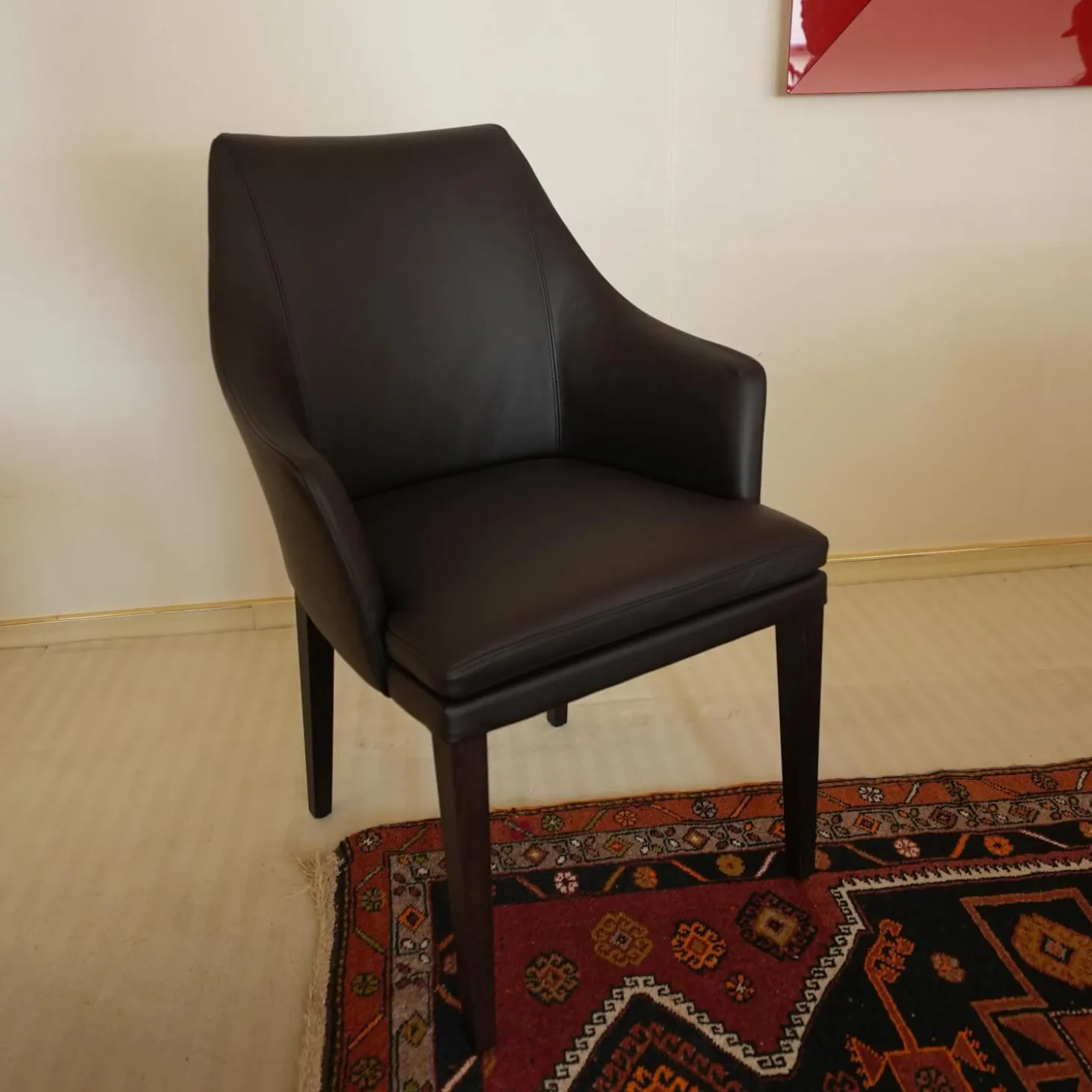 Stuhl Saloni Leder Normandie Dunkelbraun Füße Holz Dunkelbraun Mit Armlehnen