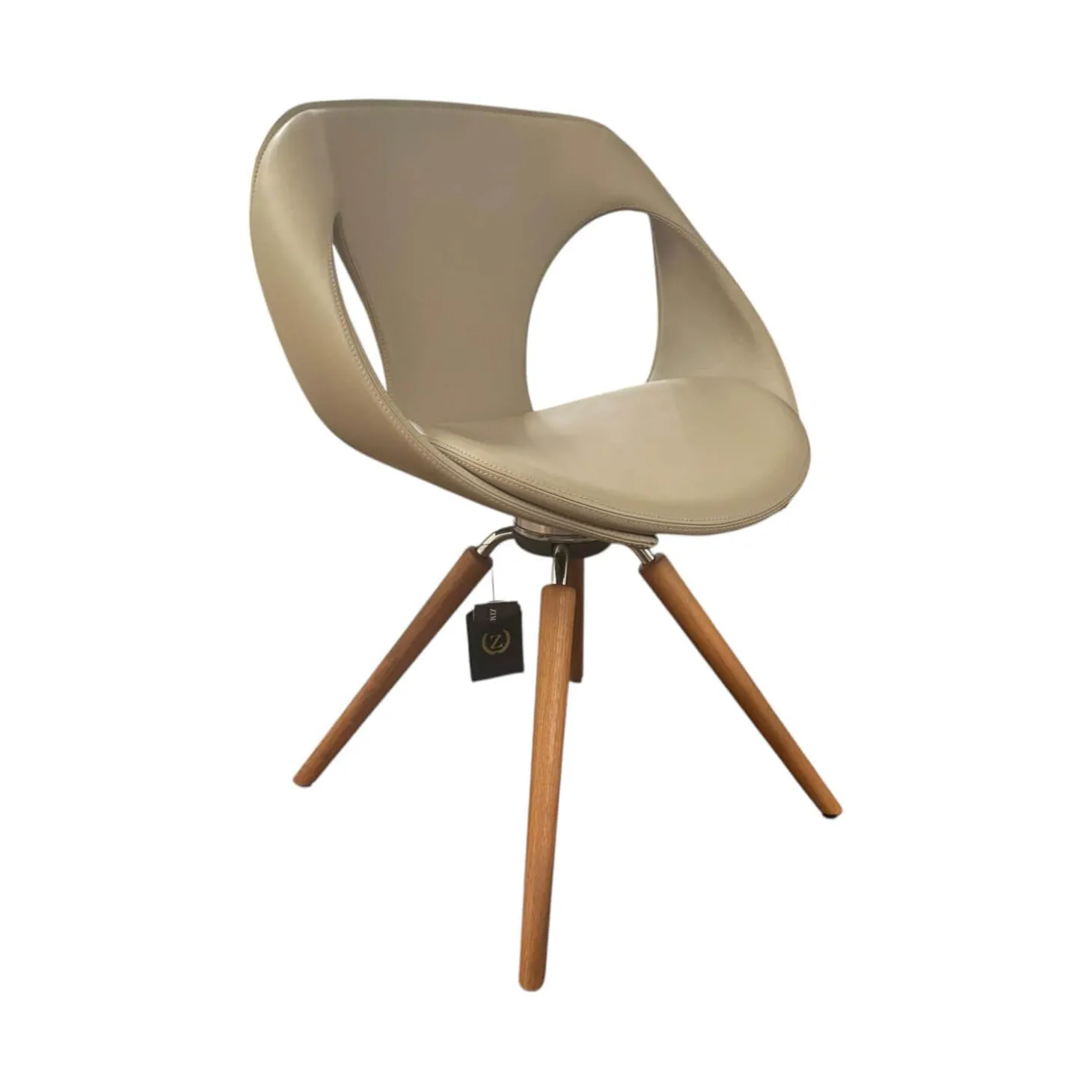 Stuhl UP Chair Leder 7 Beige 4 Fuß Gestell Nussbaum Drehbar