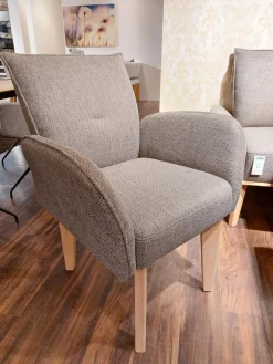 Stuhlgruppe Bank 2 Stühle 2 Sessel Stoff 062609 Grau Braun Füße Bianche Weiß Geölt