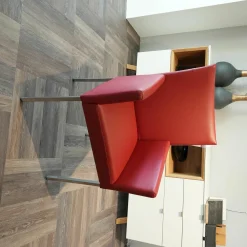 Stuhlgruppe Nova Stuhlwerk Leder Tendens Paprika Rot Und Kiesel Grau Gestell Edelstahl Quadratisch