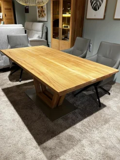 Säulen-Esstisch Faro Plus Platte Kernbuche Geölt Bodenplatte Edelstahloptik Mit Auszug