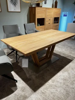 Säulen-Esstisch Faro Plus Platte Kernbuche Geölt Bodenplatte Edelstahloptik Mit Auszug