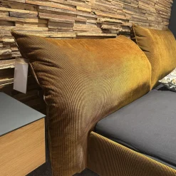 Systembett MD13 Stoff Charmelle Cord 52 Rot Braun Holzfuß Schwarz Mit Kopfteil Rose