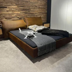 Systembett MD13 Stoff Charmelle Cord 52 Rot Braun Holzfuß Schwarz Mit Kopfteil Rose