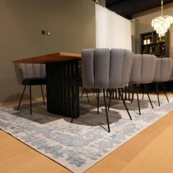 Teppich Disha Schurwolle Pflanzenfasern Stoff Ascot Creme Weiß Hellblau Handgeknüpft Ohne Tisch Sowie Ohne Stühle