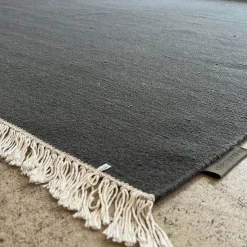 Teppich Vintage Kelim Plain Schurwolle Mit Fransen Grau 200x300