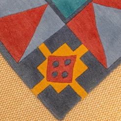 Teppich 245x200 Bali Velours 21 G596 Bunt Türkis Rot Graublau Orange Schwarz Handgeknüpft In 80 Knoten