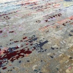 Teppich 200x300 Legends Of Carpets Chimbuka Wolle Seide Brennnessel Grau Blau Rot