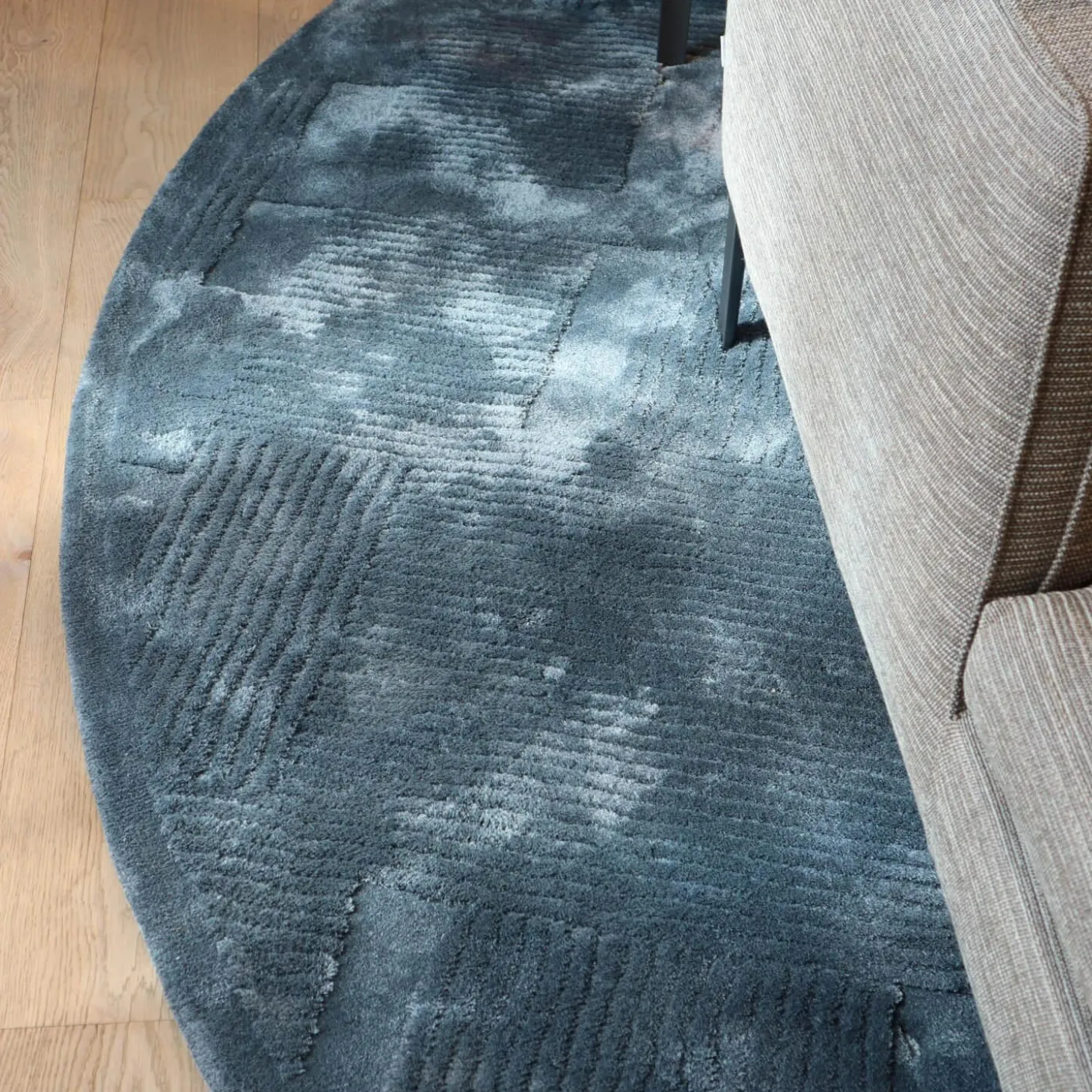 Teppich 400x400 Vibrazioni Rund Viskose Hand Getuftet Farbe Gem Blau