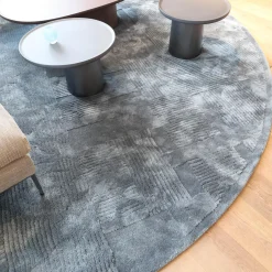 Teppich 400x400 Vibrazioni Rund Viskose Hand Getuftet Farbe Gem Blau