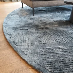 Teppich 400x400 Vibrazioni Rund Viskose Hand Getuftet Farbe Gem Blau
