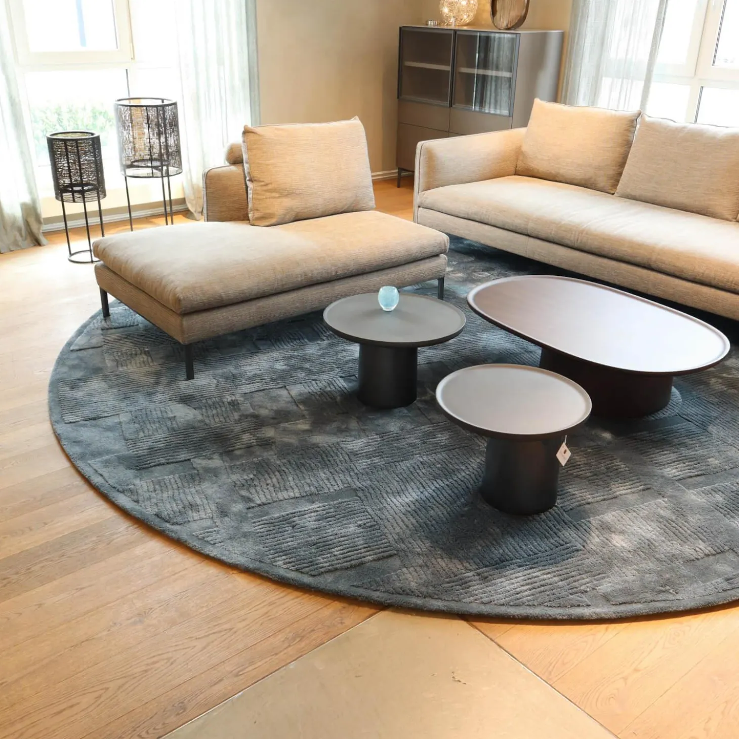 Teppich 400x400 Vibrazioni Rund Viskose Hand Getuftet Farbe Gem Blau