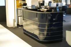 Theke Classic Line Counter Mit Arbeitsplatz Metall Lackiert Stahlblau Platte Linoleum Schwarz