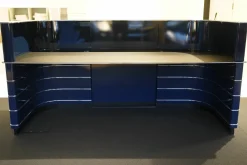 Theke Classic Line Counter Mit Arbeitsplatz Metall Lackiert Stahlblau Platte Linoleum Schwarz