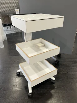 Tisch 446/3 Confair Server Catering Korpus Schichtstoff Säule Weiß Beschichtet Mit Schubladenbox Und Rollen