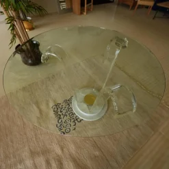 Tisch Ace Glasplatte Mit Facettenschliff Gestell Acryl und Carrara Marmor