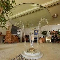 Tisch Ace Glasplatte Mit Facettenschliff Gestell Acryl und Carrara Marmor