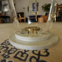 Tisch Ace Glasplatte Mit Facettenschliff Gestell Acryl und Carrara Marmor